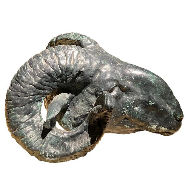 Vintage Patinated Plaster Rams Head Sculpture in the Neoclassical Taste For Sale - Image 11 of 11