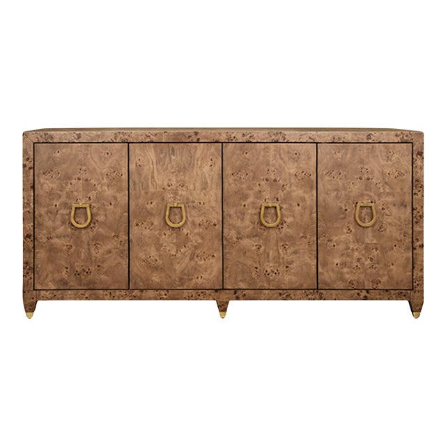 Matthew Izzo Home Mulligan Dark Burlwood Four Door Buffet Cabinet With Brass Hardware For Sale