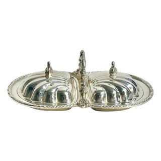 Vintage Hollywood Regency Shell Form 2 Section Caviar Serving Dish For Sale