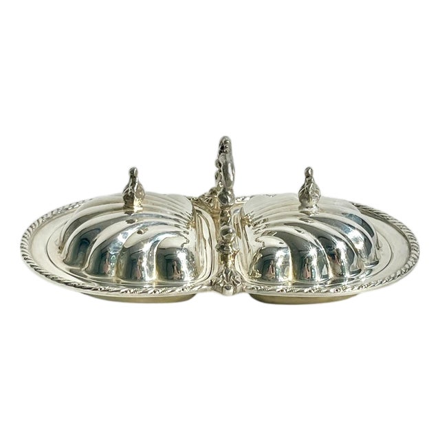 Vintage Hollywood Regency Shell Form 2 Section Caviar Serving Dish For Sale