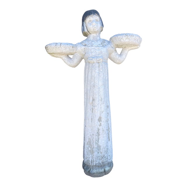 1940's Concrete "Bird Girl" (Peasant Girl) Bird Feeder 47" Tall From Augusta Georgia Estate For Sale