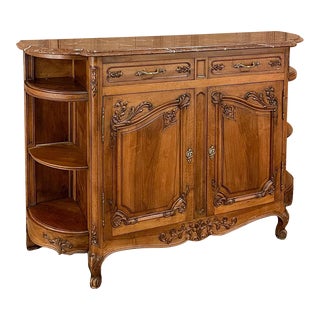 19th Century French Louis XV Walnut Marble Top Buffet For Sale
