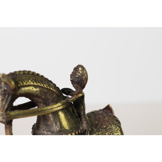 Antique Indian Brass Temple Horse on Wheels With Rider For Sale - Image 9 of 15