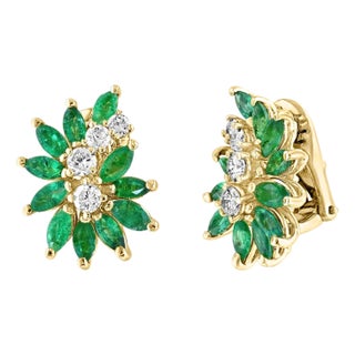 2.3Ct Natural Brazilin Marquise Emerald & 0.80 Ct Diamond Clip on Earring 18 KYG For Sale