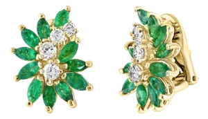 2.3Ct Natural Brazilin Marquise Emerald & 0.80 Ct Diamond Clip on Earring 18 KYG