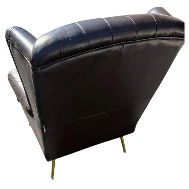 The Epitome of Mid-Century Prestige: Rare Vintage Rubelli Leather Wingback Chair For Sale - Image 4 of 10