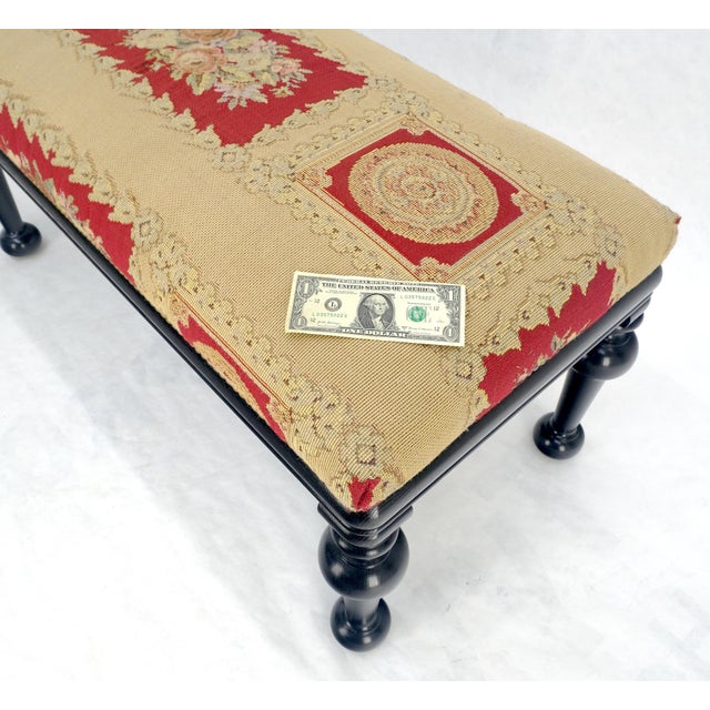 Tapestry Upholstery Massive Turned Black Lacquer Legs Window Bench MINT For Sale - Image 12 of 14