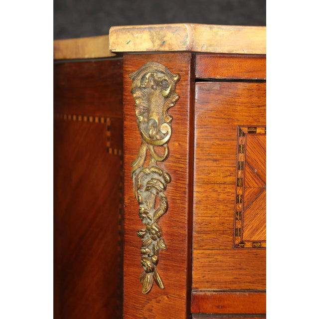 Brown Special Faux Paint Decorated Marble Top Inlaid French Louis XV Wide Dresser 1930 For Sale - Image 8 of 11