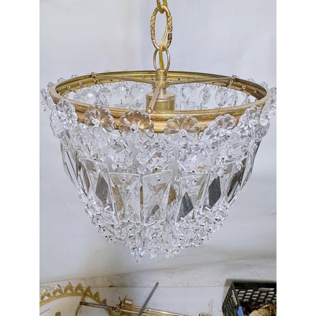 1960s Vintage Hollywood Regency Crystal Basket Chandelier For Sale - Image 5 of 10
