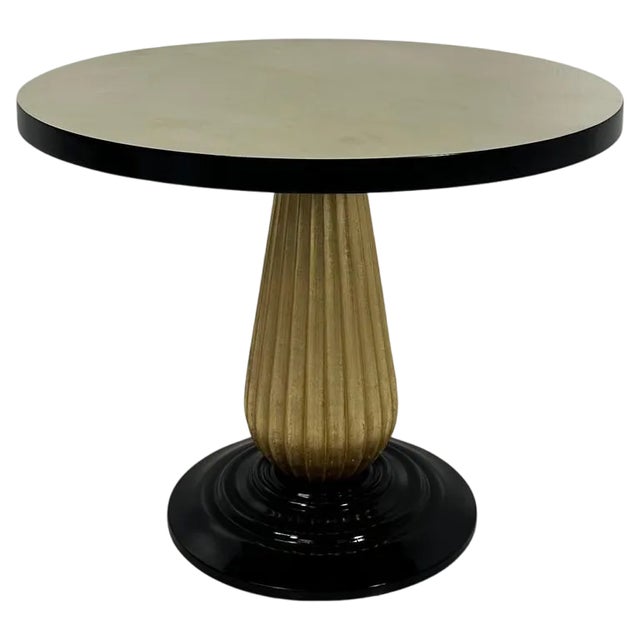 Italian Art Deco Style Parchment, Black Lacquer and Gold Leaf Coffee Table, 1980s For Sale