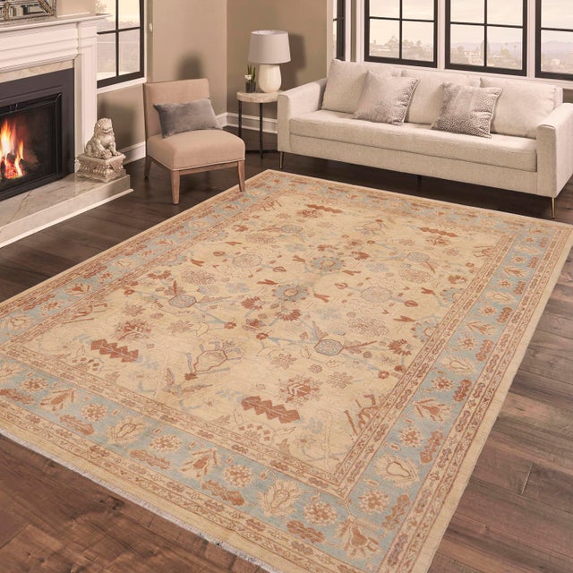 "Enhance the ambiance of your home with this magnificent Persian-influenced Turkish hand-knotted rug made by skilled...