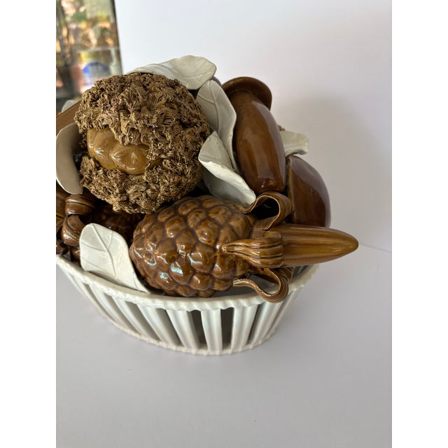 Vintage Italian Ceramic Basket of Mushrooms From Neiman Marcus For Sale - Image 11 of 14