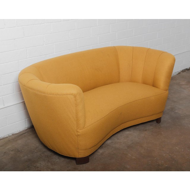 Mid-Century Modern Yellow Danish Curved Banana Sofa 1940s For Sale - Image 3 of 9