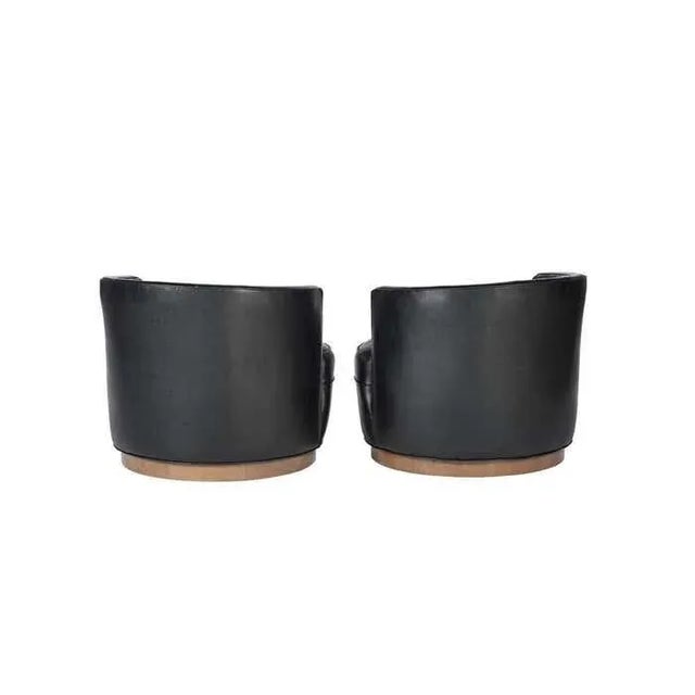 Wood Early Leather Swivel Chairs by Edward Wormley for Dunbar - A Pair For Sale - Image 7 of 10