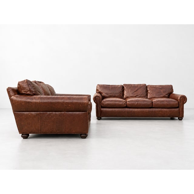 2020s Vintage Cognac Leather 3-Seater Sofas, Pair For Sale - Image 5 of 17