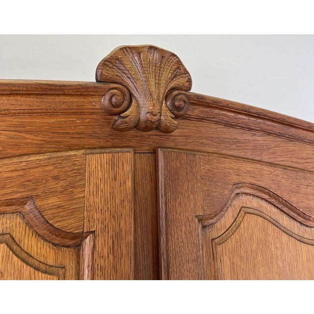 Vintage Louis XVI French Four Door Oak Carved Armoire For Sale - Image 6 of 12
