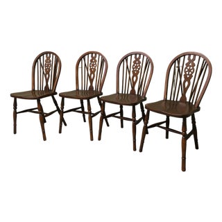 Beech & Elm Wheel Back Windsor Dining Chairs, 1930s, Set of 4 For Sale