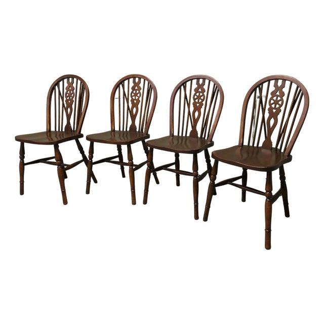 Beech & Elm Wheel Back Windsor Dining Chairs, 1930s, Set of 4 For Sale
