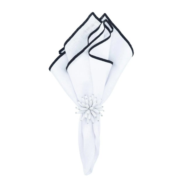 ChouChou Touch Linen Napkins With Black Satin Stitch Edges - Set of 4 For Sale - Image 4 of 6