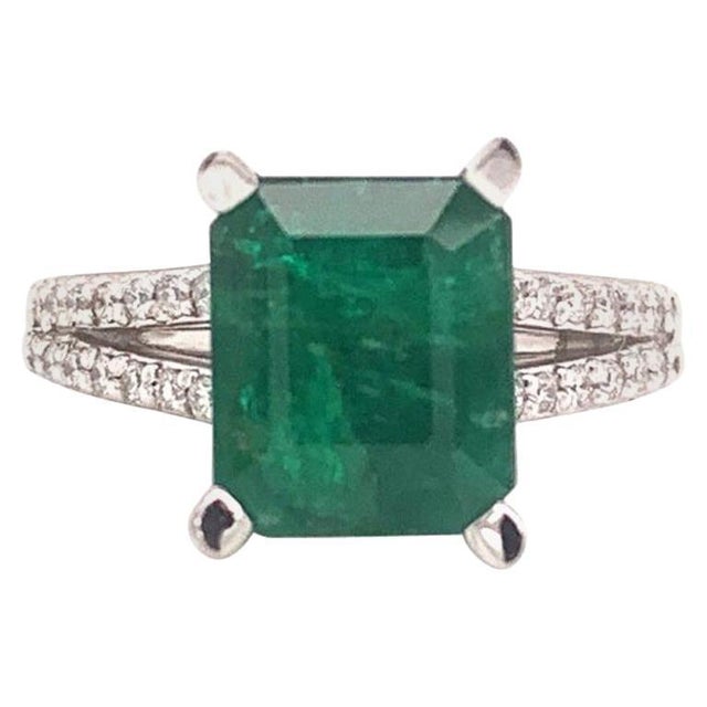 Diamond Emerald Platinum Ring 4.60 TCW Certified, Size 6.5 For Sale In New York - Image 6 of 7