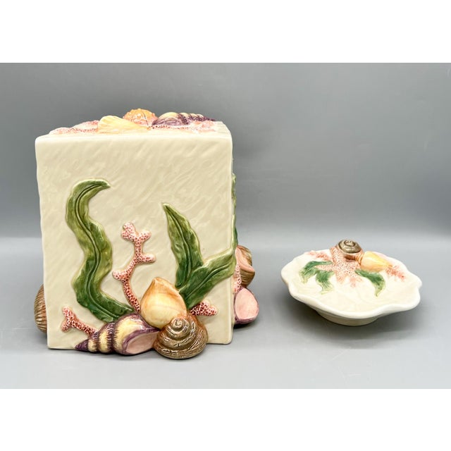Ivory Vintage Fitz & Floyd Oceana Seashell Ceramic Tissue Box Cover & Soap Dish – Coastal / Palm Beach For Sale - Image 8 of 16