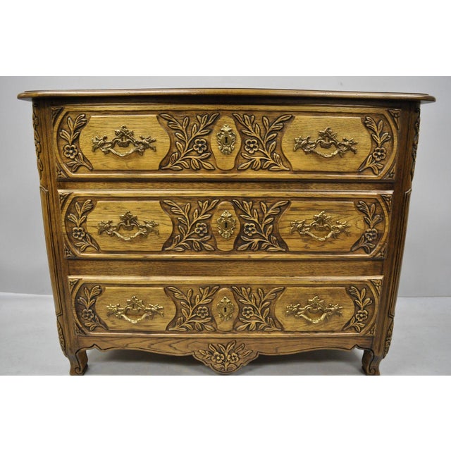 20th Century French Country Baker Carved Oak Wood Chest Of Drawers