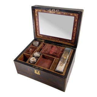 19th Century English Rosewood Veneer Traveling Vanity Case Box For Sale