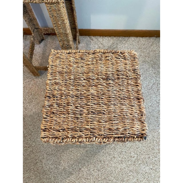 Late 20th Century Vintage Woven Wicker Seagrass Plant Stands / Stools - a Pair For Sale - Image 5 of 12