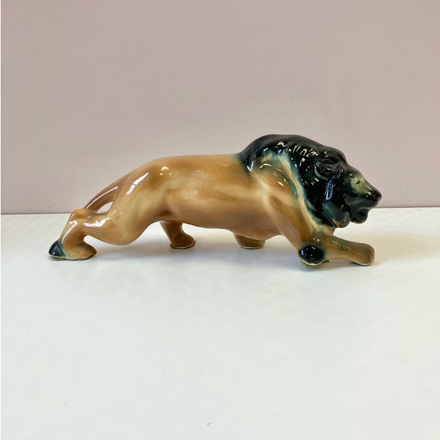 Mid-Century Modern Vintage Mid Century Ceramic Lion Statue For Sale - Image 3 of 6