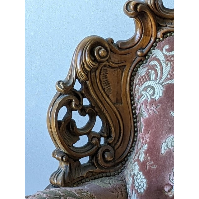 Pair of Vintage Italian Beautifully Carved Rococo Design Chairs For Sale In Boston - Image 6 of 12
