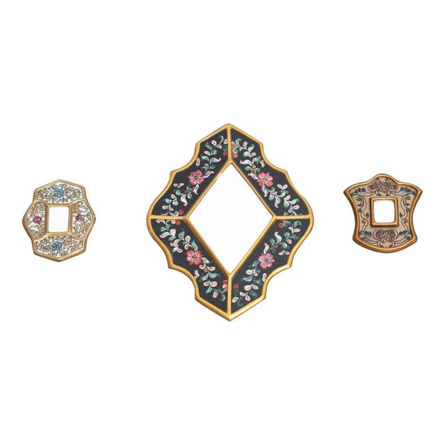 Mid-Century Peruvian Hand-Painted Wooden Wall Mirrors, 1960s, Set of 3 For Sale - Image 12 of 12