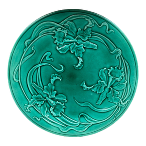 19th Century Green Majolica Orchid Plate Saint Clement