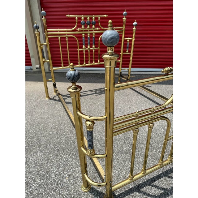 Vintage Hollywood Regency Brass Full Size Bed Frame With Marble Accents For Sale - Image 6 of 11