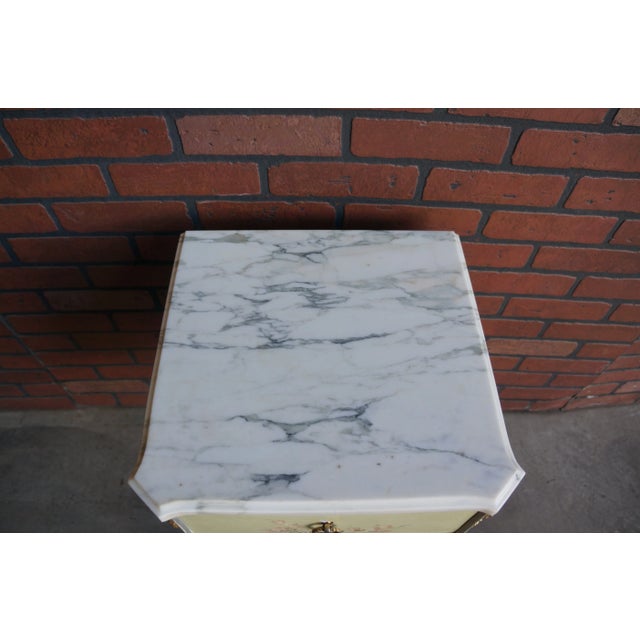 Early 20th Century Antique Hand Painted Marble Top French Provincial Nightstand For Sale - Image 5 of 10