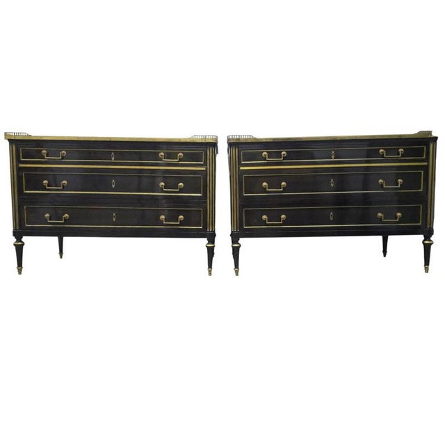 Ebonized Commodes with Marble Tops and Gilt Bronze Mounts, 1920s For Sale - Image 3 of 18