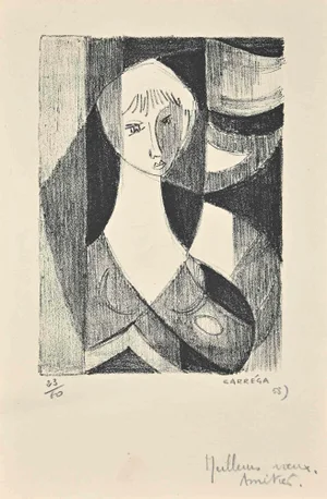 Nicolas Carréga, Portrait, Original Lithograph, 1958