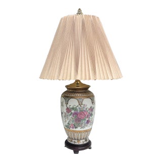 Early 20th Century Gilt Famille Rose Vase Turned Lamp With Shade For Sale