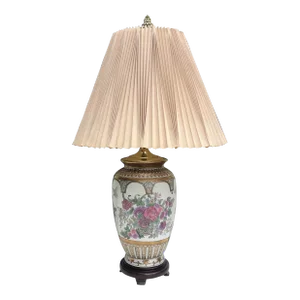 Early 20th Century Gilt Famille Rose Vase Turned Lamp With Shade