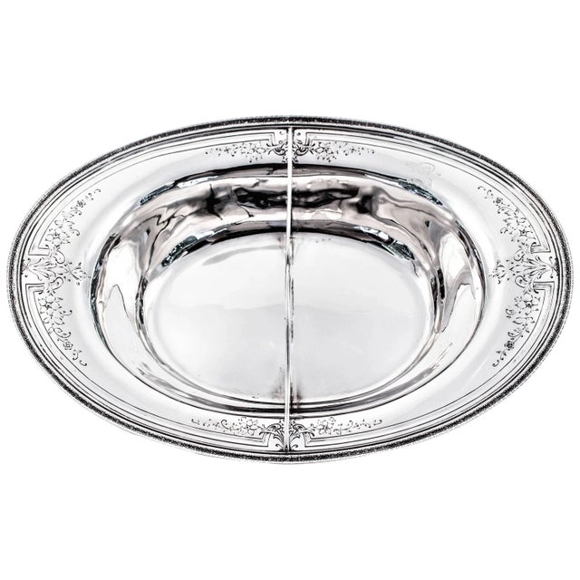 Oval Sterling Dish With Divider For Sale