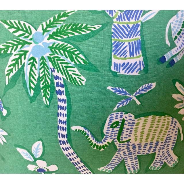 Thibaut Goa In Green Designer Pillow Cover With Marine Blue Linen