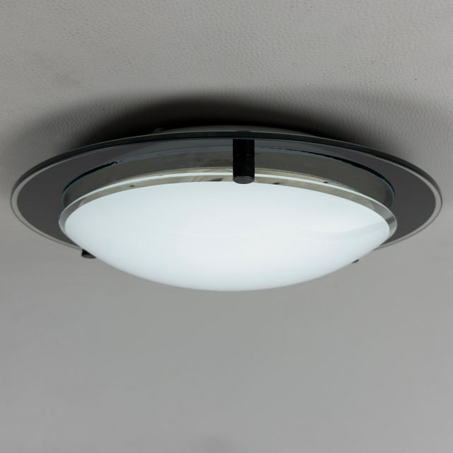 Modern Space Age UFO Ceiling Lamp in Opal and Black Glass, 1970s For Sale - Image 3 of 13