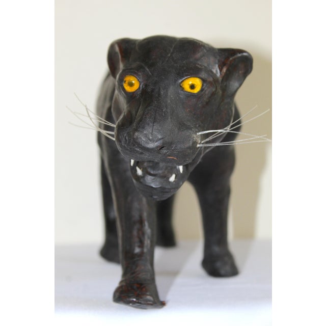 Vintage Mid-Century Black Leather Panther Sculpture – Handcrafted British Safari Animal Figurine For Sale - Image 9 of 14
