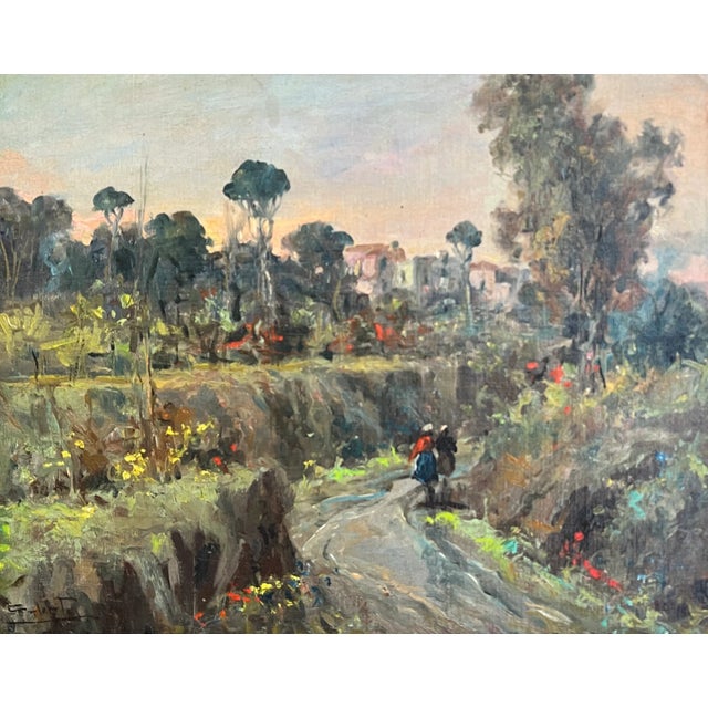 Leopoldo Galeota, Paysage animé, Oil on Canvas, Framed For Sale - Image 12 of 12