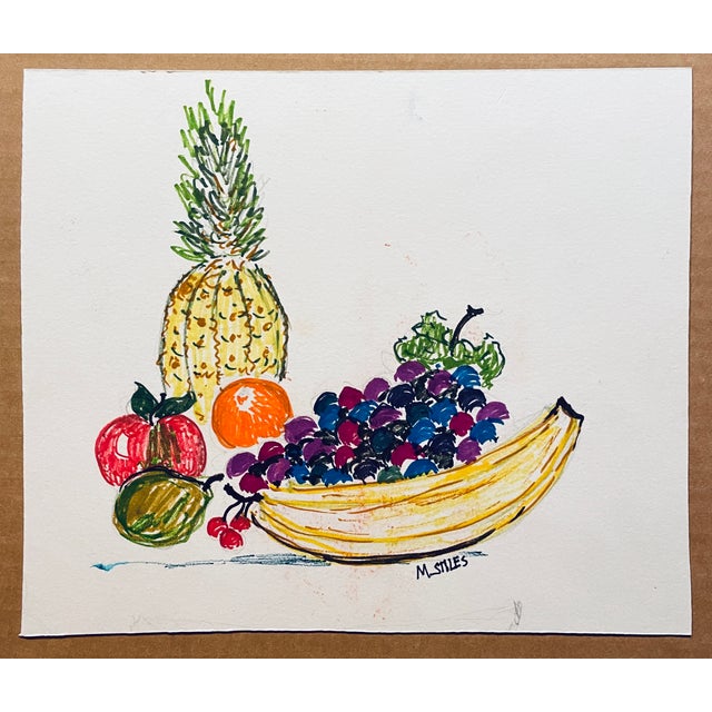 Still life with pineapple, banana, grapes, apple, pear and orange watercolor by Deerfield Valley Art Association artist...