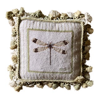 Vintage Dragonfly Needlepoint Pillow With Insert For Sale