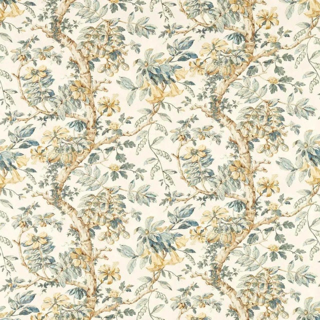 Zoffany Coromandel Print Fabric in Stockholm Blue For Sale