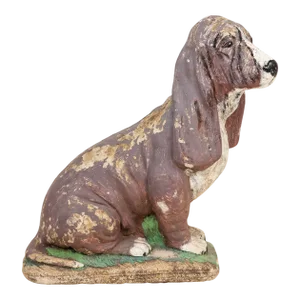 Cast Stone Blood Hound Dog Garden Ornament With Paint, Engand 1950s