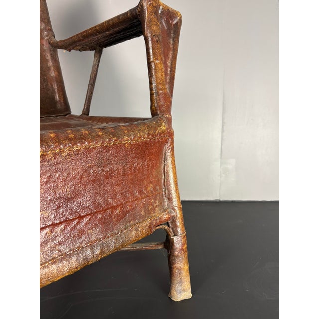 Art Deco Wabi Sabi Colonial Rattan and Faux Leather Oil Cloth Armchair, 1920s For Sale - Image 12 of 18