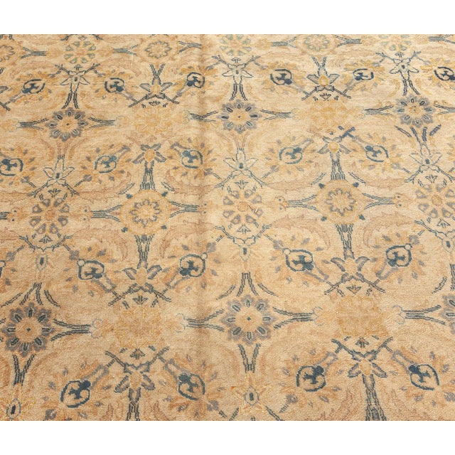1920s 1920s Persian Tabriz Inky Blue, Soft Yellow, Beige Hand Knotted Wool Rug For Sale - Image 5 of 9