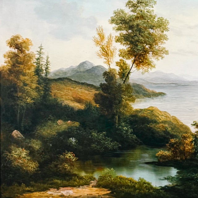 Vintage Grand Scale 19th Century Style Hudson River School Pastoral Oil on Canvas by Humphrey For Sale - Image 4 of 10